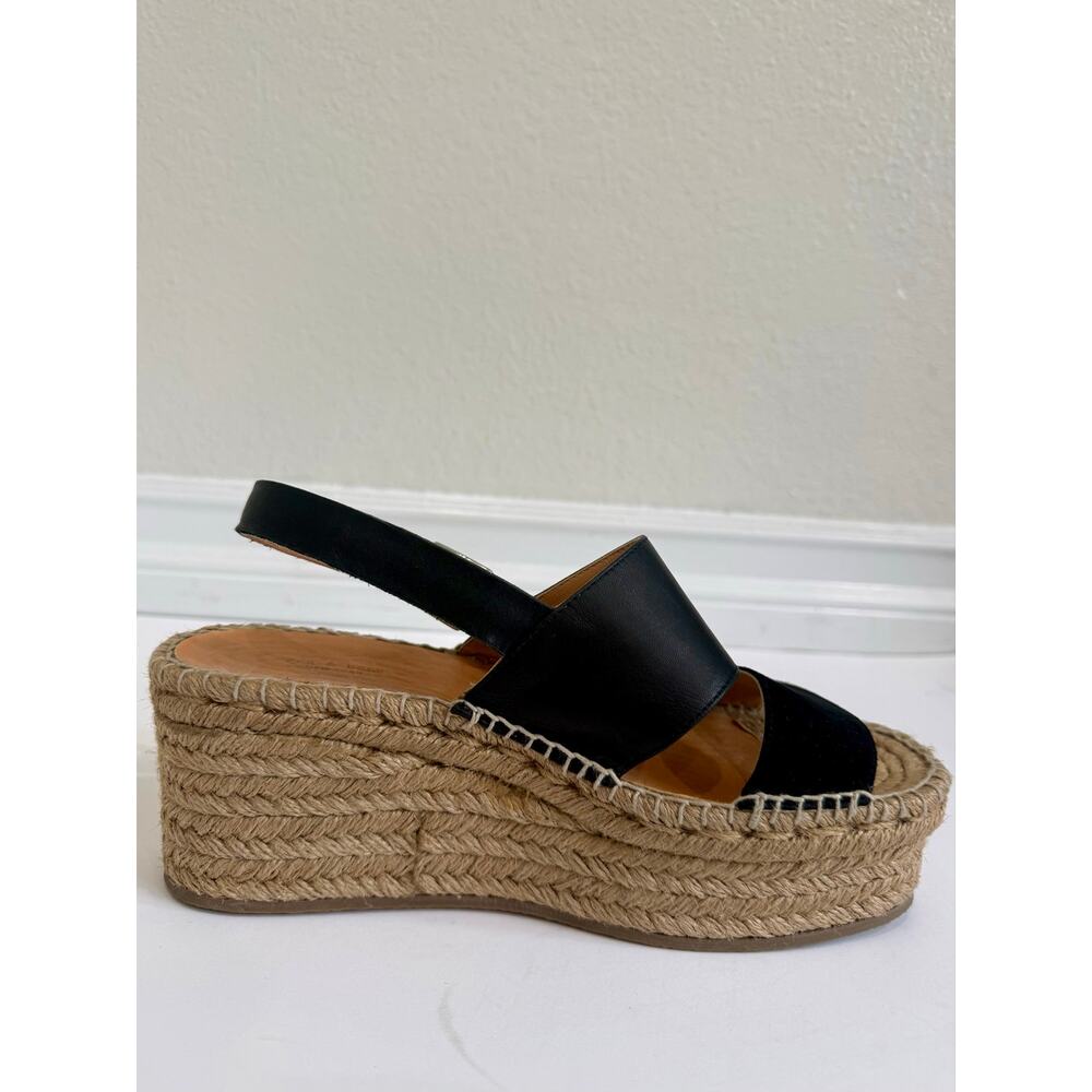Rag & Bone Black Leather Suede Espadrille Platform Wedge Sandals Size EU 38 US 8 - Picture 9 of 12